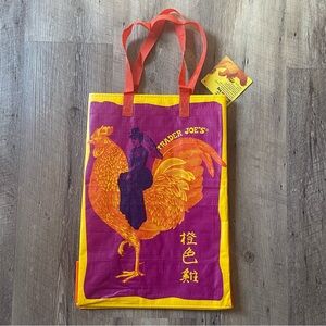 NWT Trader Joe’s Rooster Oranges Purple and Yellow Reusable Grocery Tote Bag